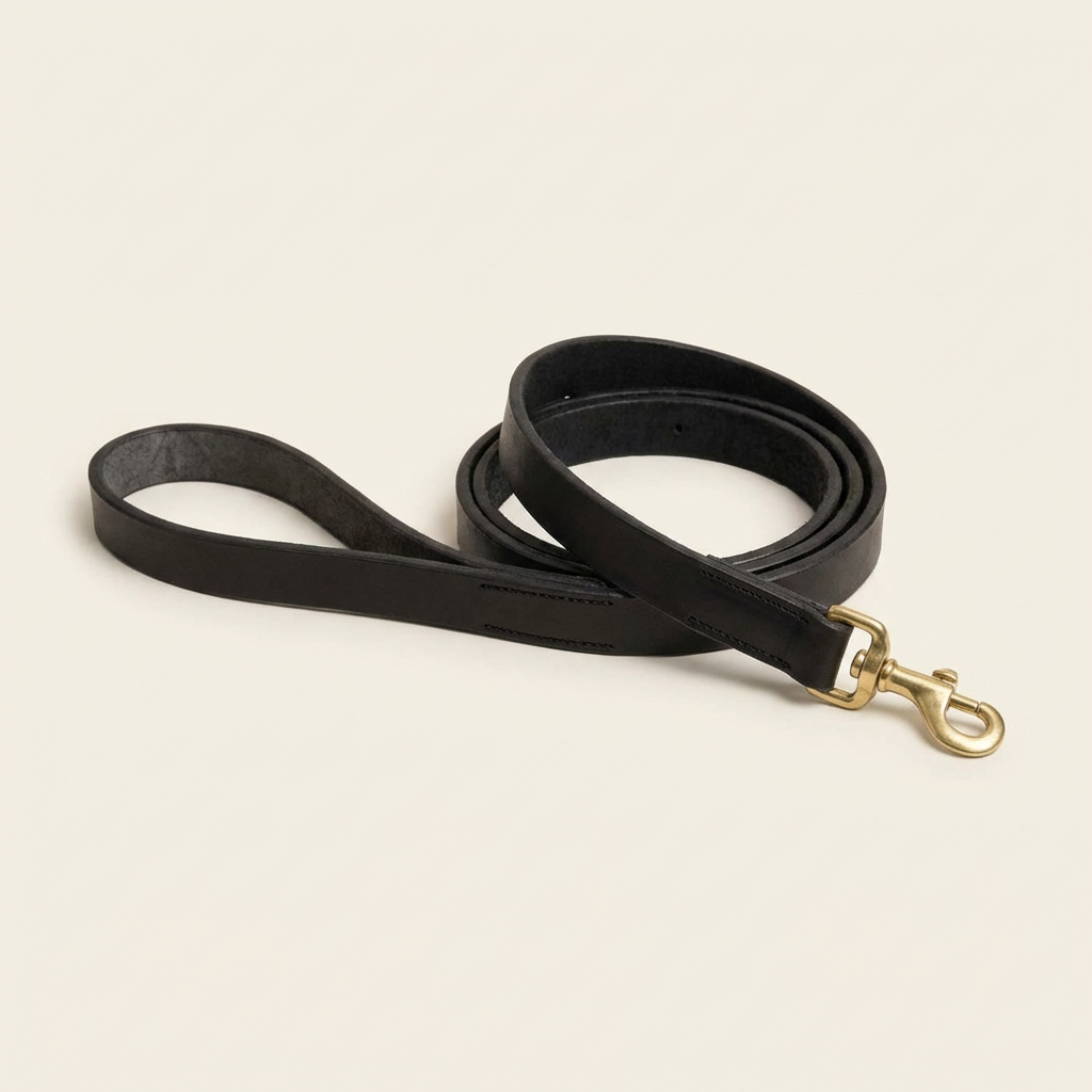 Full grain Argentinian leather leash & collar set in Black