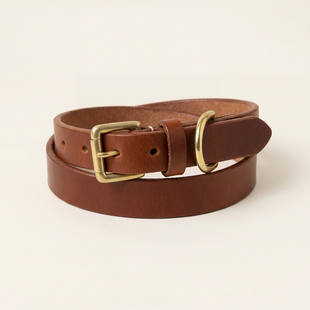 Full grain Argentinian leather leash & collar set in Cognac
