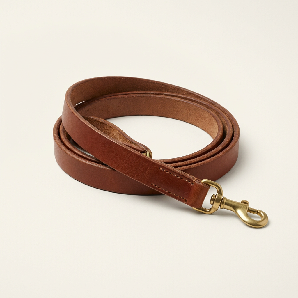 Full grain Argentinian leather leash & collar set in Cognac